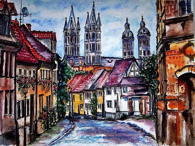 Aquarell „Neuengüter mit Blick auf den Naumburger Dom“ | Foto: Doris Seifert
