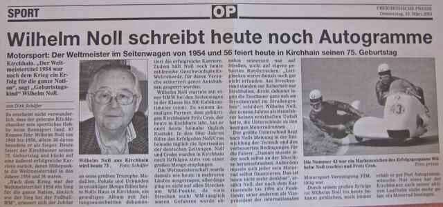 Ein Zeitungsartikel der Oberhessischen Presse zum 75. Geburtstag von Wilhelm Noll