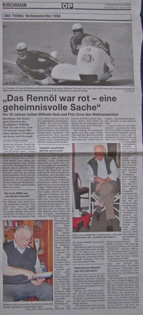 OP-Bericht vom 26.08.2004 "Vor 50 Jahren holten Wilhelm Noll und Fritz Cron den Weltmeistertitel"