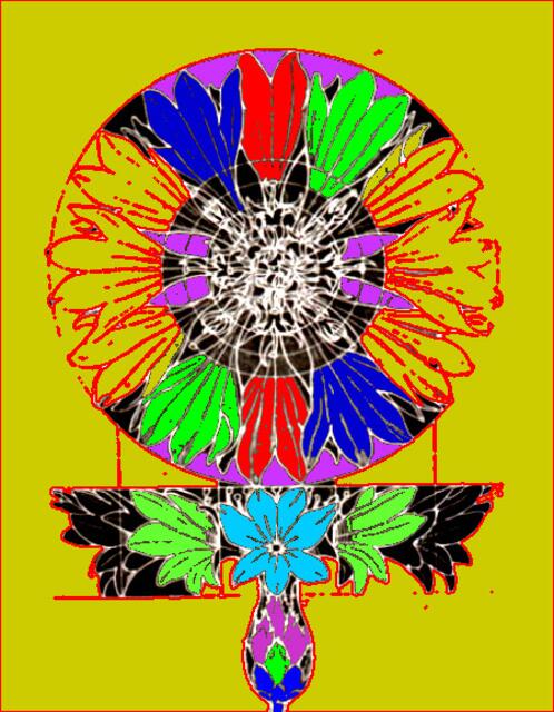Konstruierte Kornblume RUNGEs (1810) - a&s-mutiert und umgekehrt in Farben - Negativbild. RUNGE als Vorläufer des KONSTRUKTIVISMUS!U
