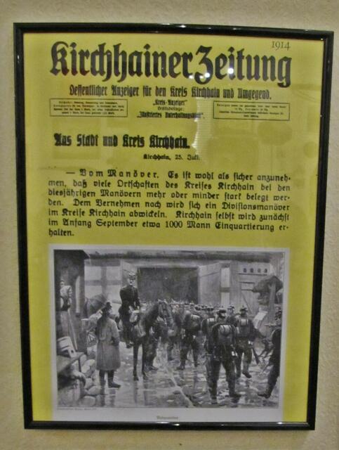 Die Kirchhainer Zeitung berichtet 1914 über ein Manöver. In Kirchhain selbst sollen 1.000 Mann einquartiert werden.