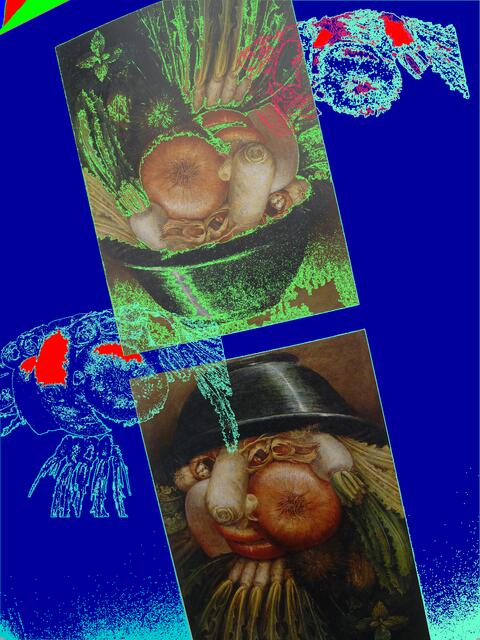 ARCIMBOLDO - der erste Surealist - kreierte nach dem Umkehrbild "Der Koch" (1570) den "Gemüsegärtner" (um 1590) - Drehung des Bildes  um 180 Grad. Baselitz lässt grüßen als Epigone ...; a&s-6/1/11.