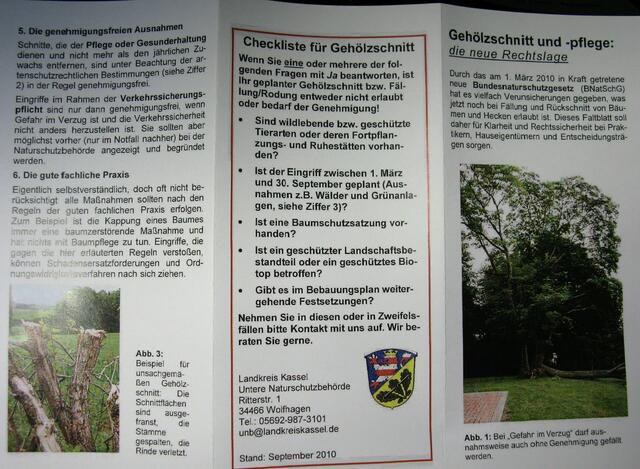 Hinweis für Gehölzschnitt und -pflege