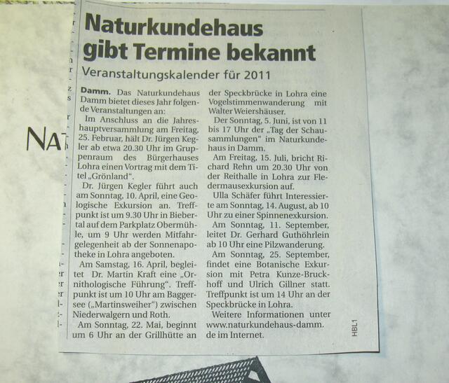 Veranstaltungskalender für 2011