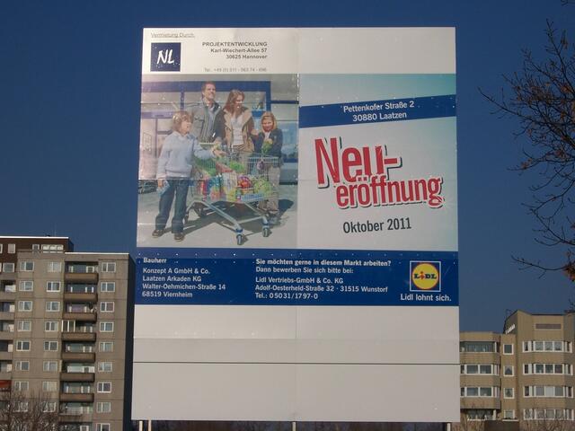 Bauschild des Lidl-Marktes im Bereich Laatzen-Arkaden