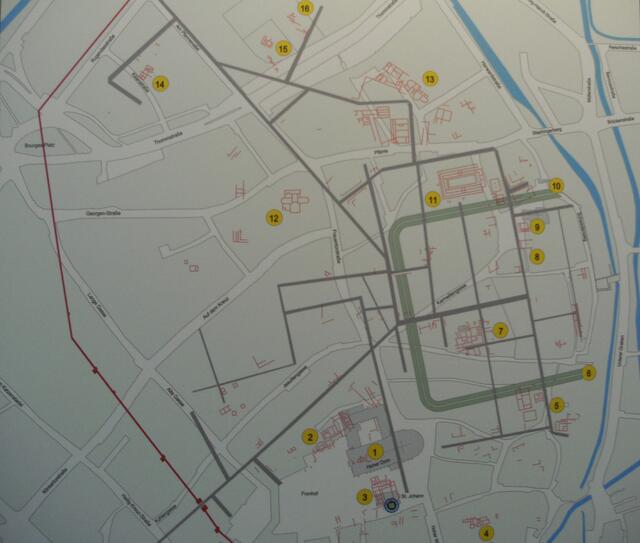 Röm. Castell (Altstadt) und späterer Grundriss Municipium Aelium Augustum (Siedlung - Augsburg)