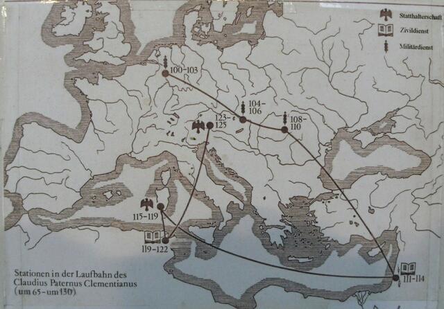 Karte der Karrierestationen v. Claudius Paternus Clementianus