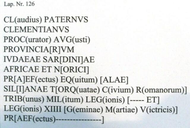 Original lat. Inschrift von Claudius Paternus Clemtianus