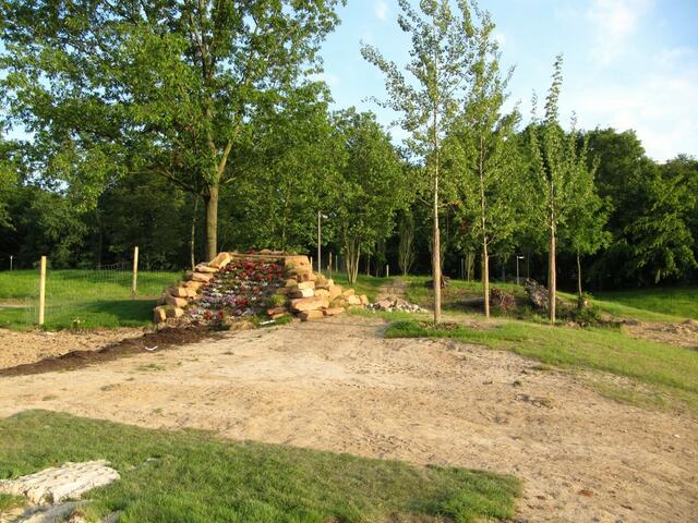 21.06. Der Steinhügel mit den Blumen ist noch übrig.