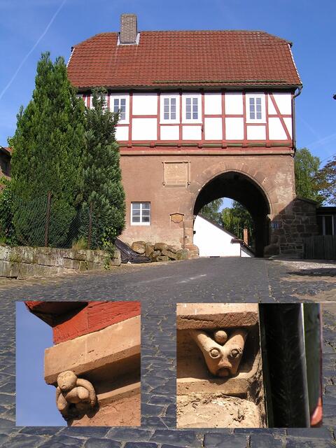 Torhaus in Landau - die versteckten Sehenswürdigkeiten sind die drei Neidköpfe, die oftmals übersehen werden, aber dennoch von besonderer Ausführung und Seltenheit sind.