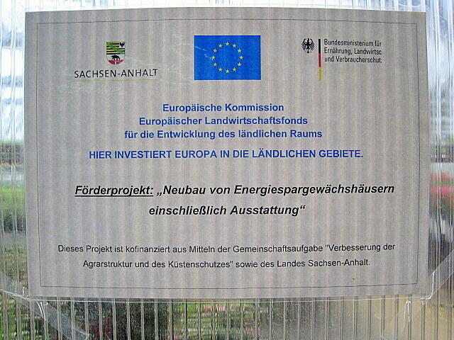 Zeugnis für das Förderprojekt "Neubau von Energiespargewächshäusern".