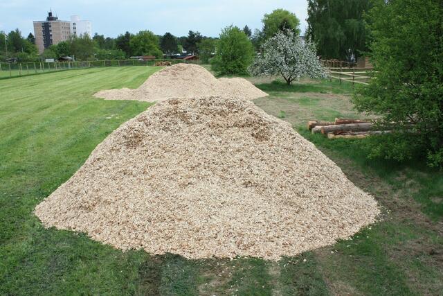 18.05.2010: Große Berge an Hackschnitzeln liegen bereit.