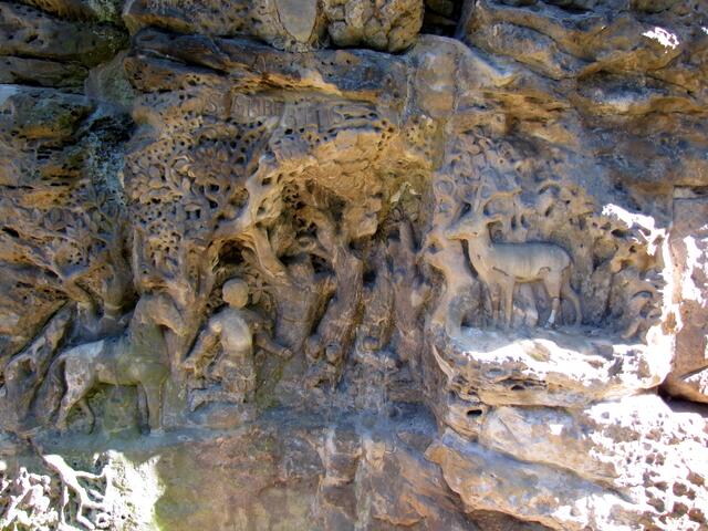 Felsrelief der Hubertus-Legende im Hainberg