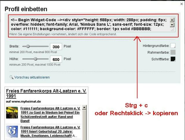 Nach allen gewünschten Einstellungen den Code in die Zwischenablage kopieren.