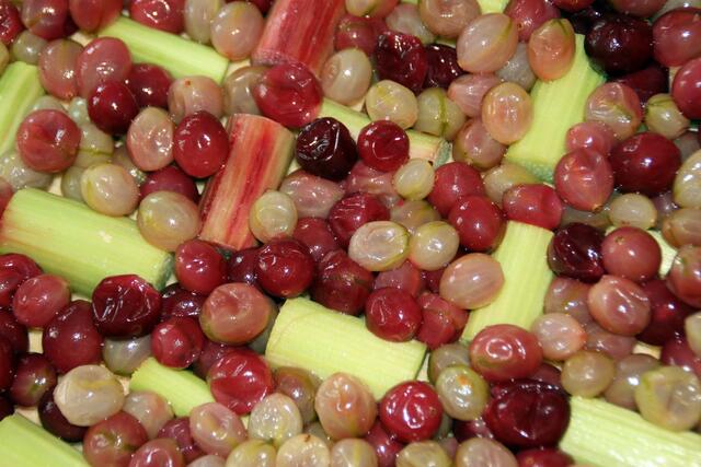 Teig mit den vorbereiteten Früchten belegen