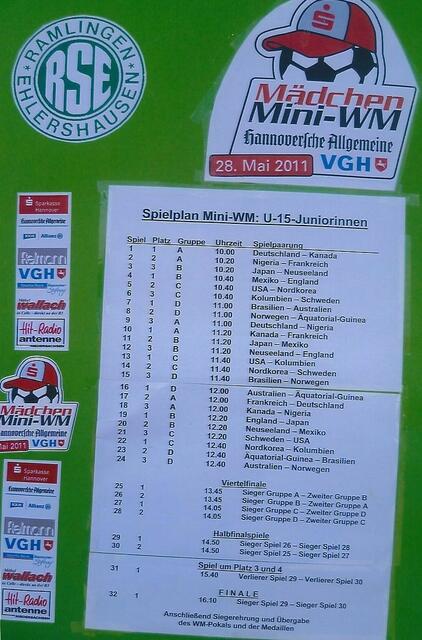 Spielplan der 16 teilnehmenden Mannschaften