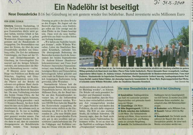 Zeitungsbericht der Günzburger Zeitung vom 31.5.20011 von Georg Schalk
