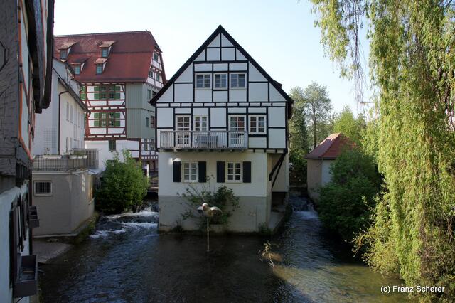 Ulm - Fischerviertel - Wie in Schiff in den Fluten steht dieses Haus in der Blau
