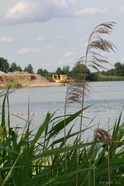 Natur und Technik. Im nördlichen Bereich des Badesees wird noch Kies abgebaut.
