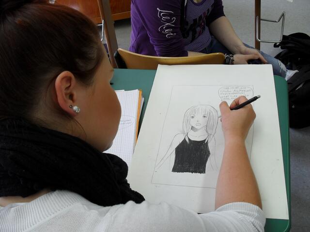 Mangazeichnen mit einem Aufruf an den Betrachter