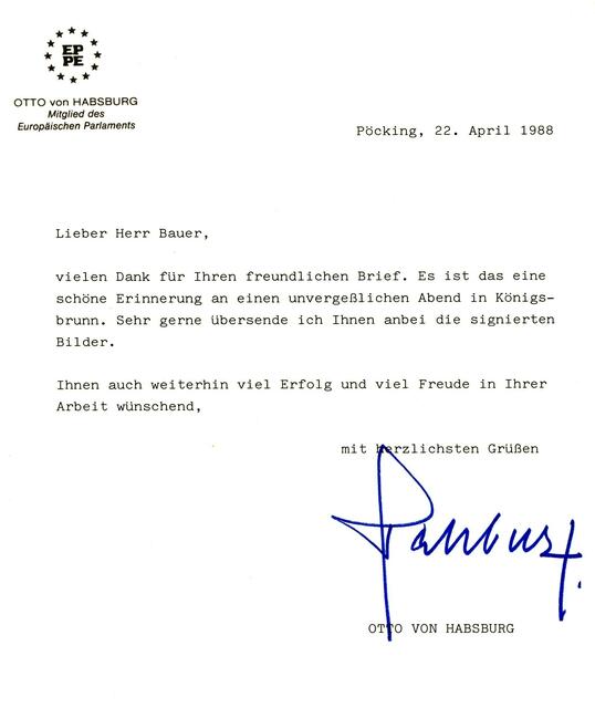 Schreiben von Otto von Habsburg