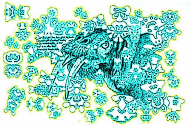 Hommage an DÜRERs Kopf eines Walrosses (dat. 1521) von A.D.). Mit 42 verwandten BILATERALIA , die alle von einer "primitiven" Vorform abstammen welche in der folgenden Abbildung in LEONARDOS Kompositionsstudie von 1492 dargestellt ist.