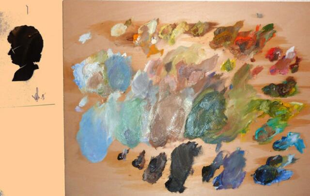 Thomas BEECHTs Palette zu dem BILD "Werner Hahn" von 2000 (Gemälde 70x80cm).
