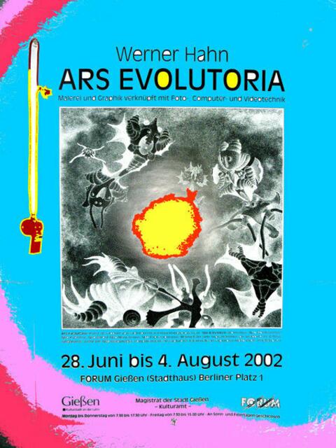 Installation und Malerei: ARS EVOUTORIA mit Thomas Beechts Auftragsbild "ATOMISMUS". arsMutante mit "Big Bang" und Trillerpfeife. werner hahn 1/8/2011