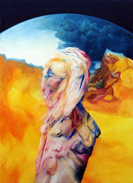 Schlüssel-Brücken-Bild: TORSO: gemalt von Thomas Beecht. Privatbesitz. Dazu mehr in Teil I & II des Doppel-Essays. Vergleiche mit werner hahns STROMBOLI-Malerei-Bild.