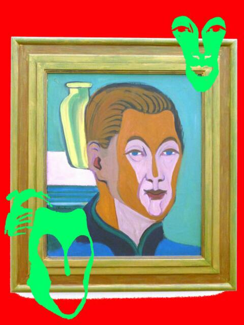 "Kopf des Malers" (Selbstbildnis von 1925) und ars evolutoria Studien. a&s.-p-malerei 26-7-11. werner hahn.