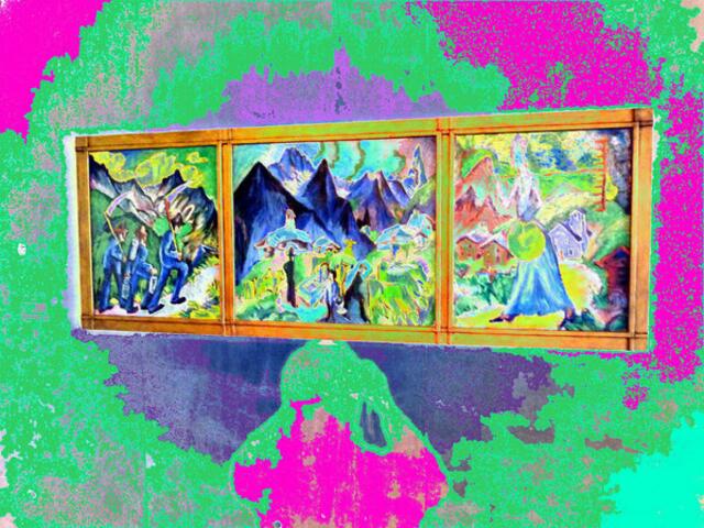 KIRCHNERs TRIPTYCHON "Alpleben" von 1918 im E.L.K.M.DAVOS. Beton-Wandbemalung werner hahn; 26.7.11.