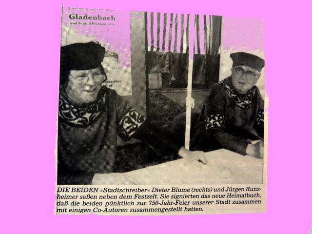 Autoren Jürgen Runzheimer und Dieter Blume zur 750-Jahrfeier Gladenbachs. a&s-Archiv werner hahn.