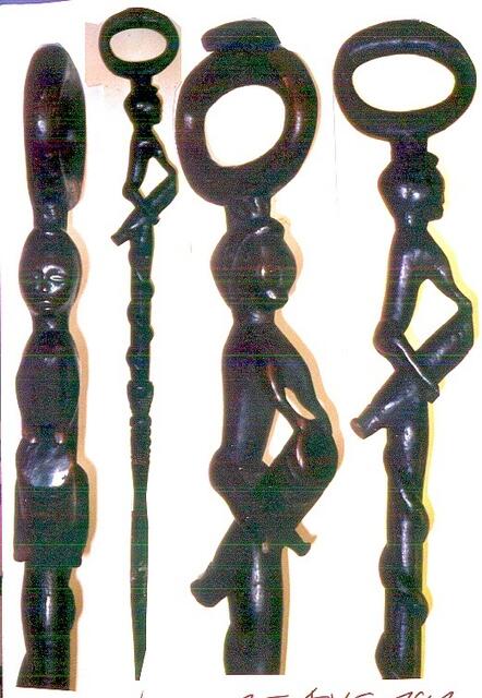 Trommler als Griffstück eines Luba-sprecherstabes, Kongo