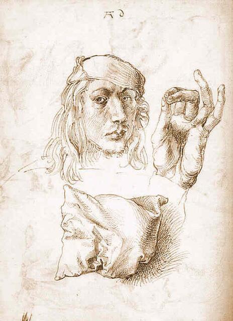 DÜRER-Antitz - Hand - Kissen: 3 Ansichten gleichrangig! METAMORPHOSE-Studie; siehe mehr dazu in Abb. 627 von werner hahns SB: Kap. 12.4.