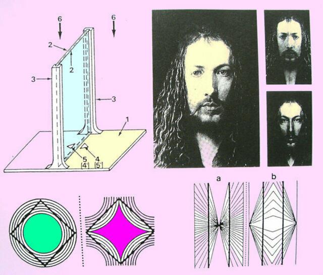 ars-evolutoria-Experimentelles (Doppelspiegelerfindung). Und Maler/Gestalt-Forscher sowie Theoretiker AD Albrecht Dürer/Selbstporträt. Ein symbolisches "Phantasiestück". EST-Bild wh.