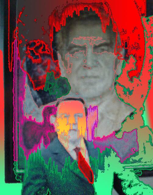 Der "goldene GERD": Für die Porträtgalerie im Kanzleramt hat Jörg Immendorff Gerhard Schröder gemalt. a&s-Persiflage-Bild W.H. (26/2/10 - 9.10.11) Sfumatage.