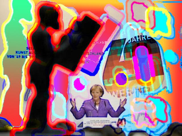 Affentheater? Nach GG-Art. 5 Abs. 3 hat der Kulturstaat ein freiheitliches Kunstleben zu erhalten und zu fördern. Hier A.M. bei 60/60 in Berlin, wo sie unglaubwürdig argumentiert hat - siehe Text des Artikels. a&s-Bild-Mutante 26/2/10.