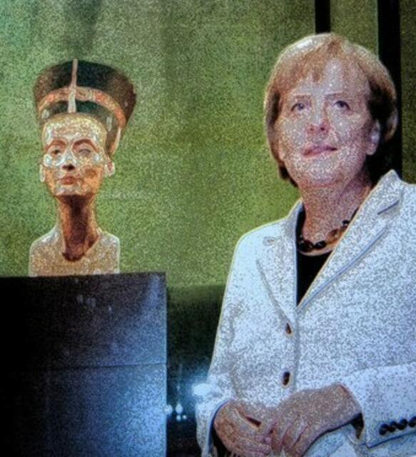 NOFRETETE/MERKEL - Thema für ein Kanzlerinnen-Porträt? Angela a&s-ATOMISTISCH: NOFRETETE - wie lange noch? - "Die schöne Berlinerin", berühmtestes Kunstwerk der Welt im Ägyptische Museum: mit Engel „Angela“. 9-10-11.