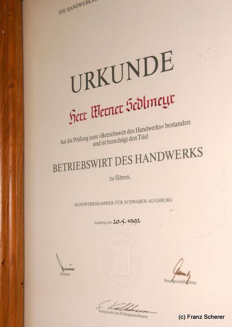 Schreinerei Sedlmeyr Rinnenthal - Urkunden