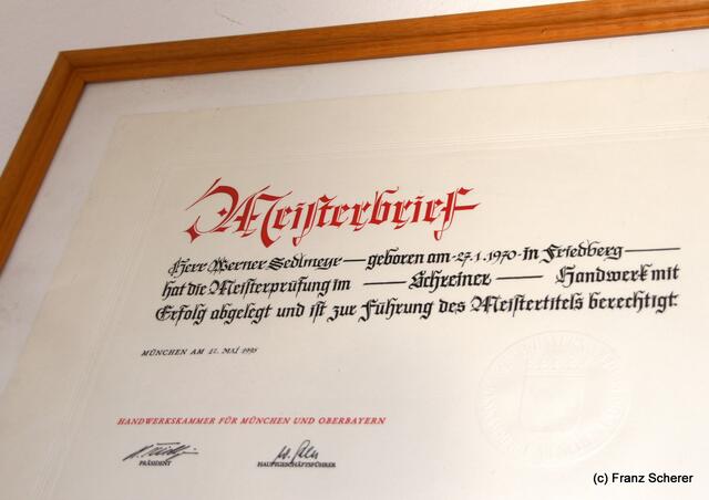 Schreinerei Sedlmeyr Rinnenthal - Meisterbrief