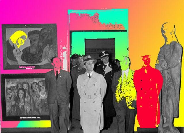 NAZis begutachten ihre ENTARTETE KUNST Ausstellung - Bilder an der Wand. EMIL NOLDE ... sfumatage/transportage werner hahn.