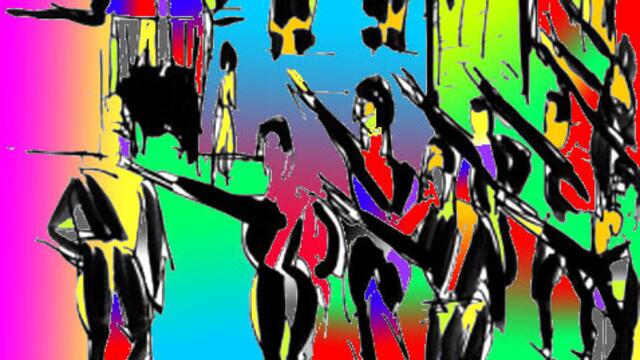 NAZI-Aufmarsch DAVOS - werner hahn SFUMATAGE nach einer Skizze in schwarzweiß von E.L. KIRCHNER; dazu MEHR im ANHANG des Artikels. malerei wh 19-11-11. mutage. werner hahn.