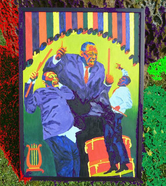 Im „symbolistisch-surrealistischen“ Bild von 1969 „Lionel Hampton-Porträt“ (Symmetriebuch Abb. 631) versuchte ich „synthetisch Jazz (Musikharmonien) mit Farbe- und Formharmonien zu verschmelzen“.
