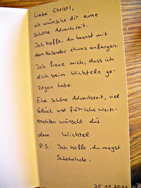 Auch Dir mein lieber Wichtel wünche ich eine schöne und fröhliche Adventszeit und vielen Dank für Alles.