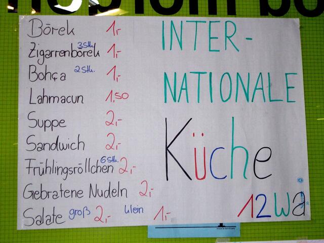 Internationale Speisekarte