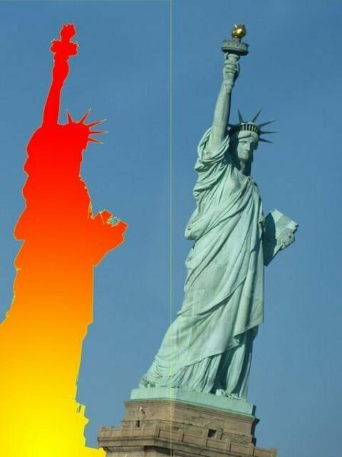 GROUND ZERO wird bebaut - Lady Liberty hatte GLÜCK - symbolische Malerei / Dezember 2011 - wernerhahn BILD.