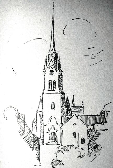 evangelische Jacobikirche Peine , Zeichnung aus "Heimat unterm Rauch"