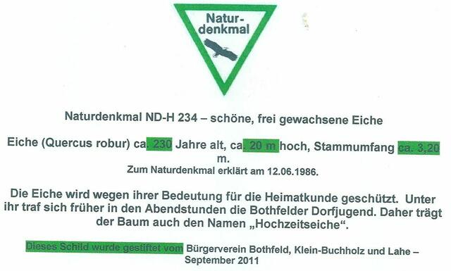 Dieses Schild, gestiftet vom Bürgerverein, soll noch in diesem Jahr an der Hochzeitseiche angebracht werden.