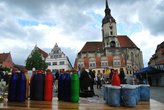 Blick zur Wenzelskirche. Petrus hat schlechte Laune.