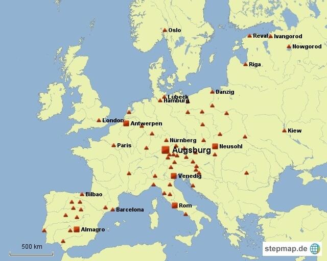 Fuggersche Handelsplätze in Europa
